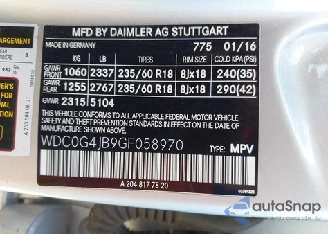 2016 Mercedes-Benz Glc 300 from USA, damaged, VIN WDC0G4JB9GF058970